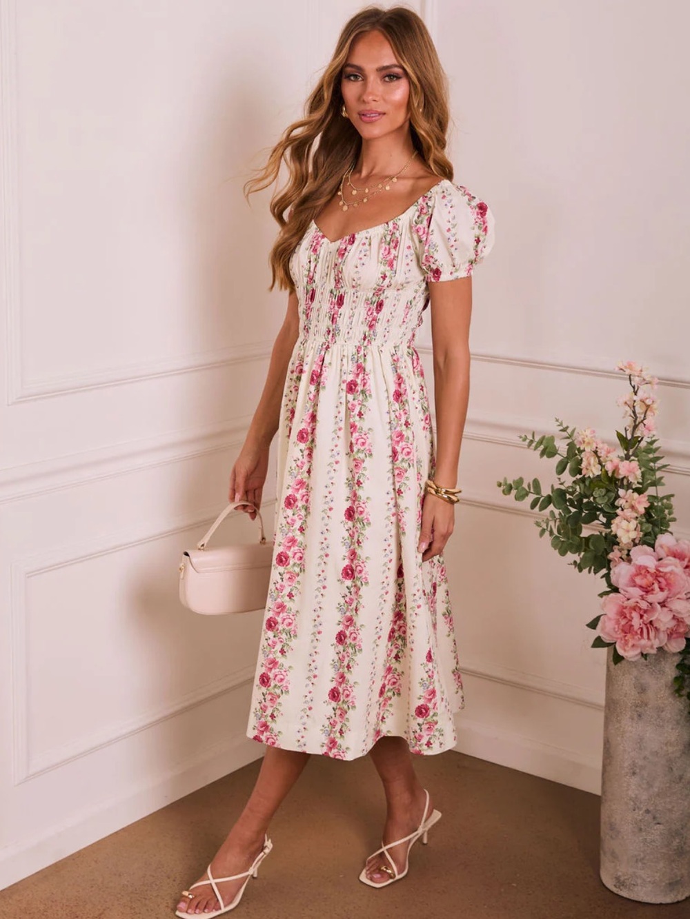 VICI Rose Bound Floral Smocked Midi Dress S NWOT - Picture 5 of 8